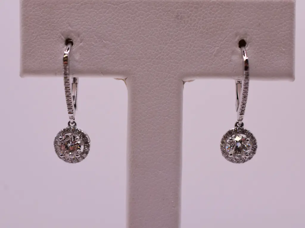 White Gold Halo, Natural Diamond Drop Earrings