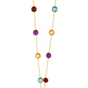Multi-Color, Natural Round Gemstone Necklace